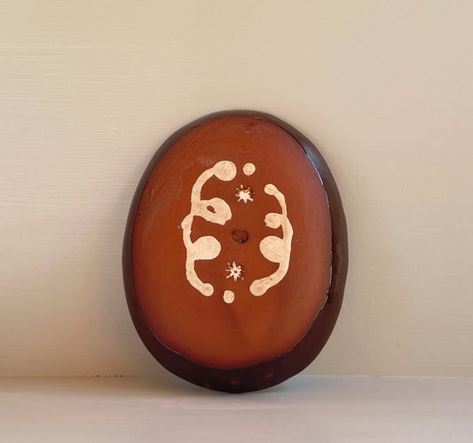 Brown and yellow slipware, circular oval dish