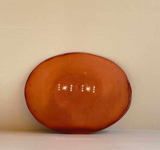 Brown and yellow slipware, feathercomb oval dish, B