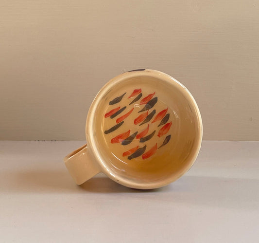 Coral red and charcoal, wispy cloud mug