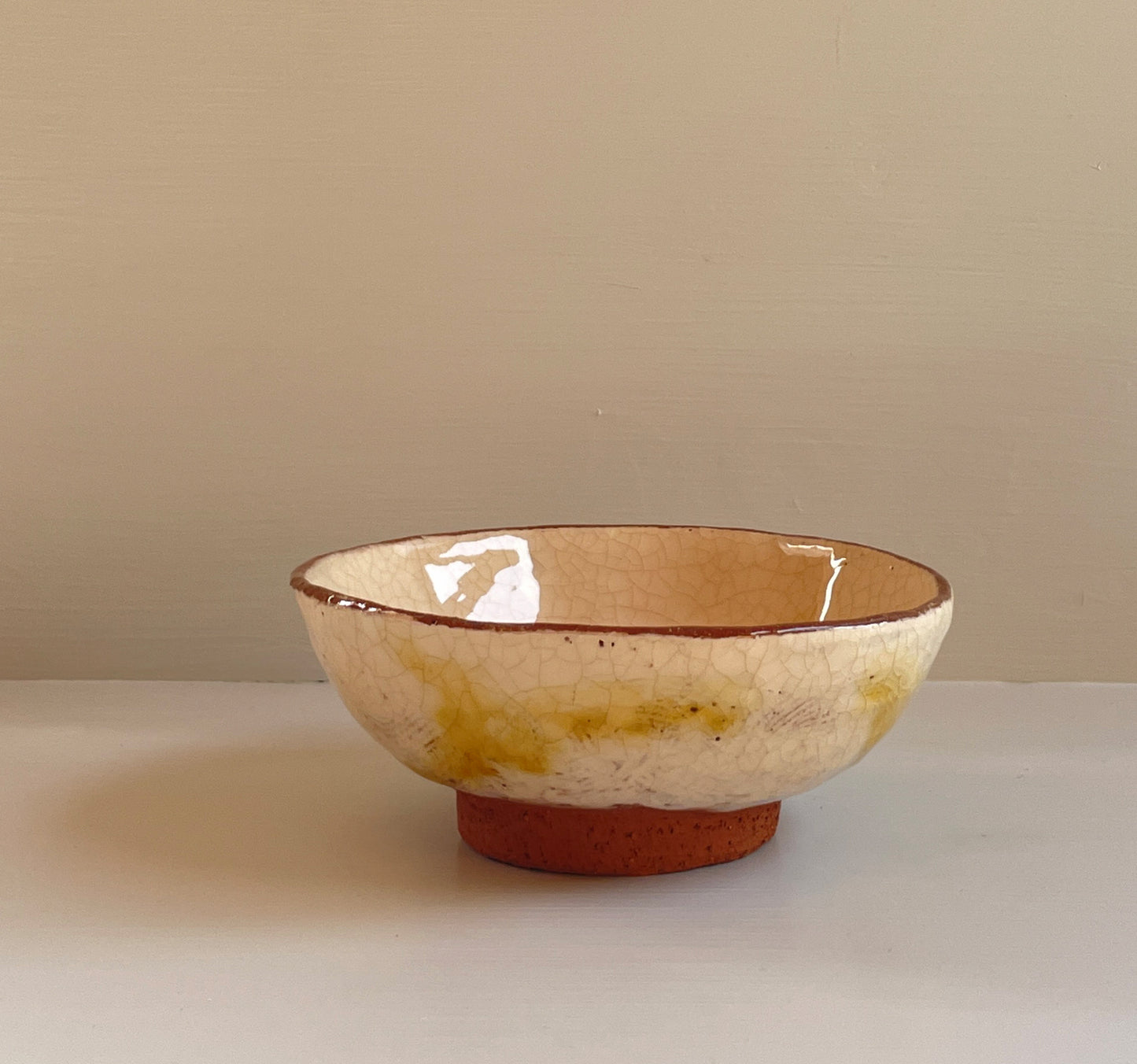 White slipware crackle glaze shallow bowl