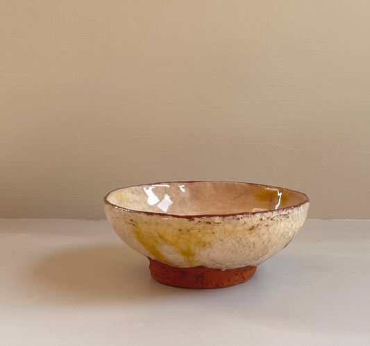 White slipware crackle glaze low bowl